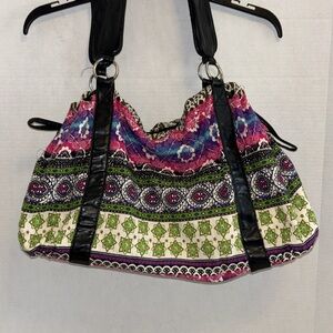 AMICI CLOTH BAG BOHO DESIGN BEGAN LEATHER STRAPS AND TIE STRING ON SIDES